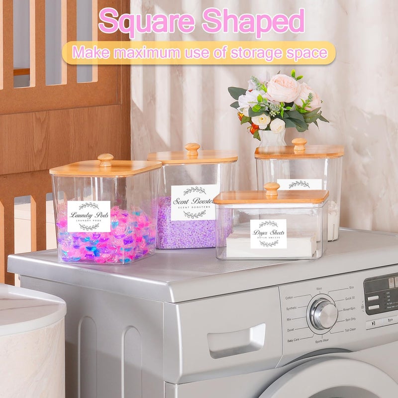 efluky 2 Pack Laundry Pods Container & Dryer Sheet Holder Set,Clear Laundry Room Organization Containers with Bamboo Lids and Labels,Laundry Pods Holder for Scent Booster,Powder,Pod - Image 4